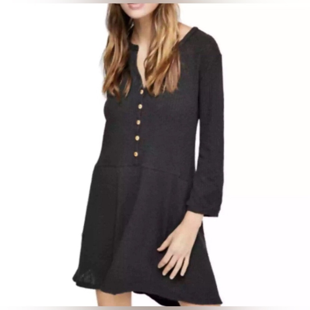 Free People Beach tunic dress wooden button side pockets size Large